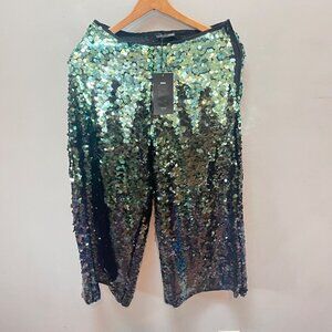 NEW Zara Women's Wide Leg Green Ombre‎ Sequin Pants- Size S